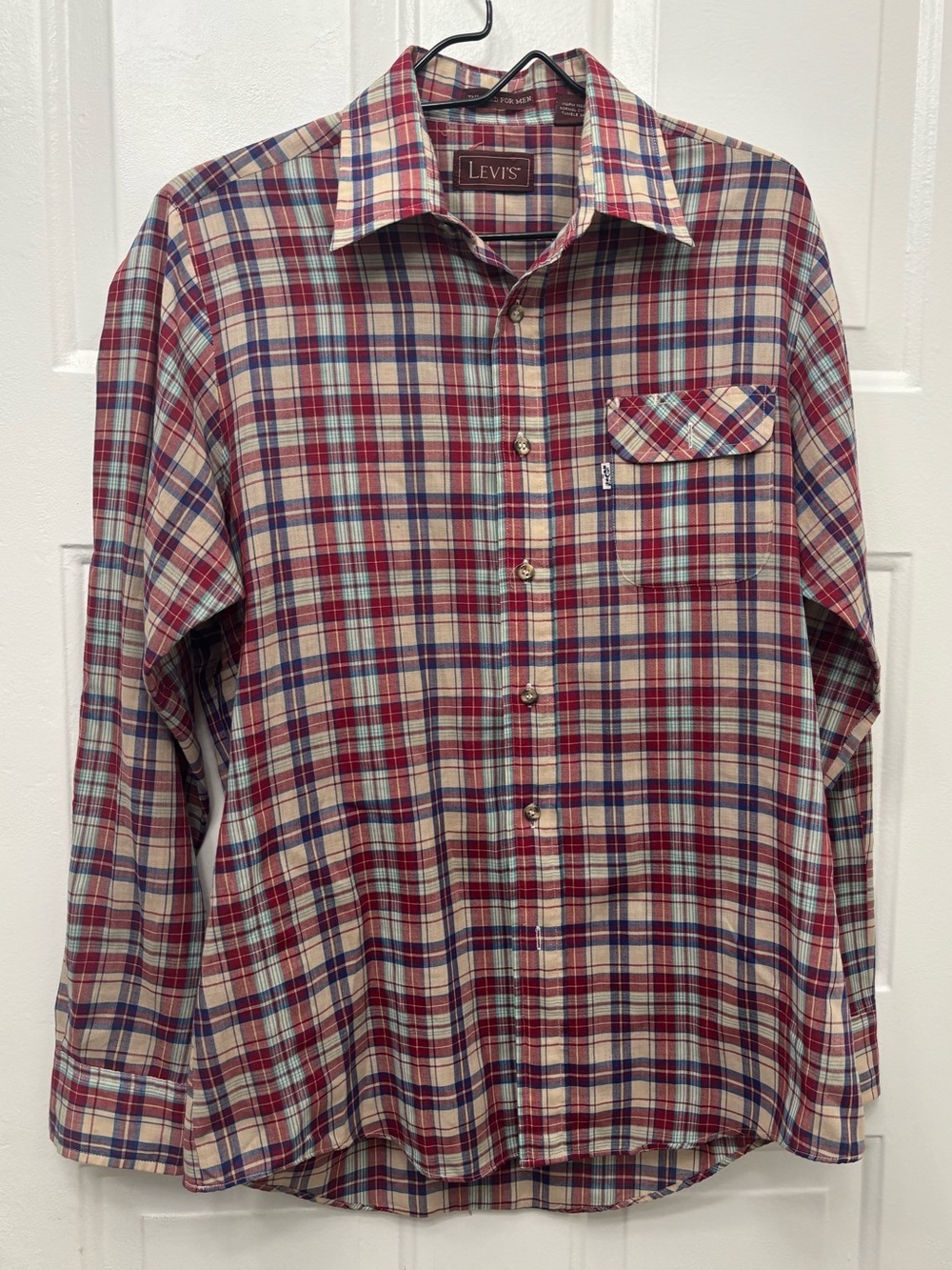 Levi's Men's Red and Blue Plaid Button-Down Shirt